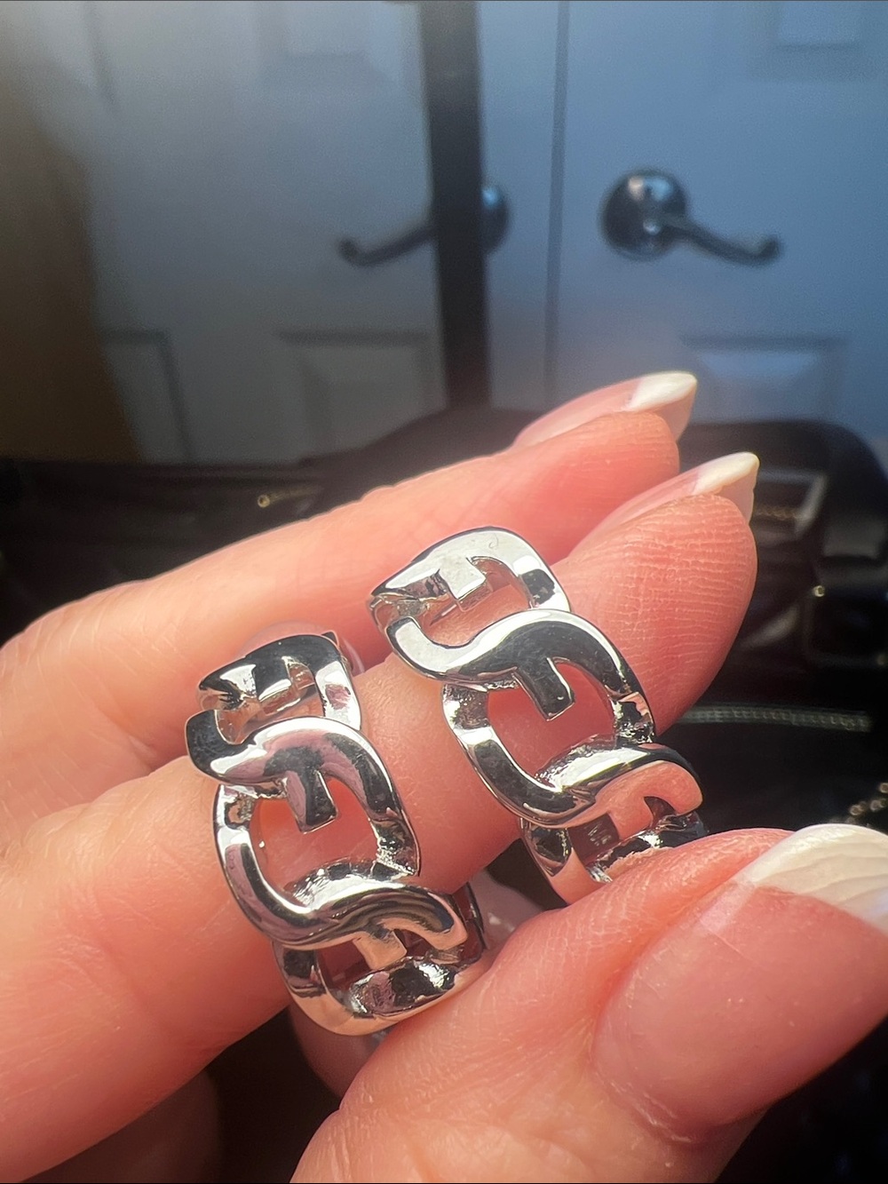 Chunky Silver Chain Link Hoop Earrings - Women